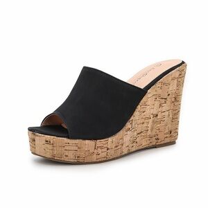Elegant Black Cork Wedge Sandals